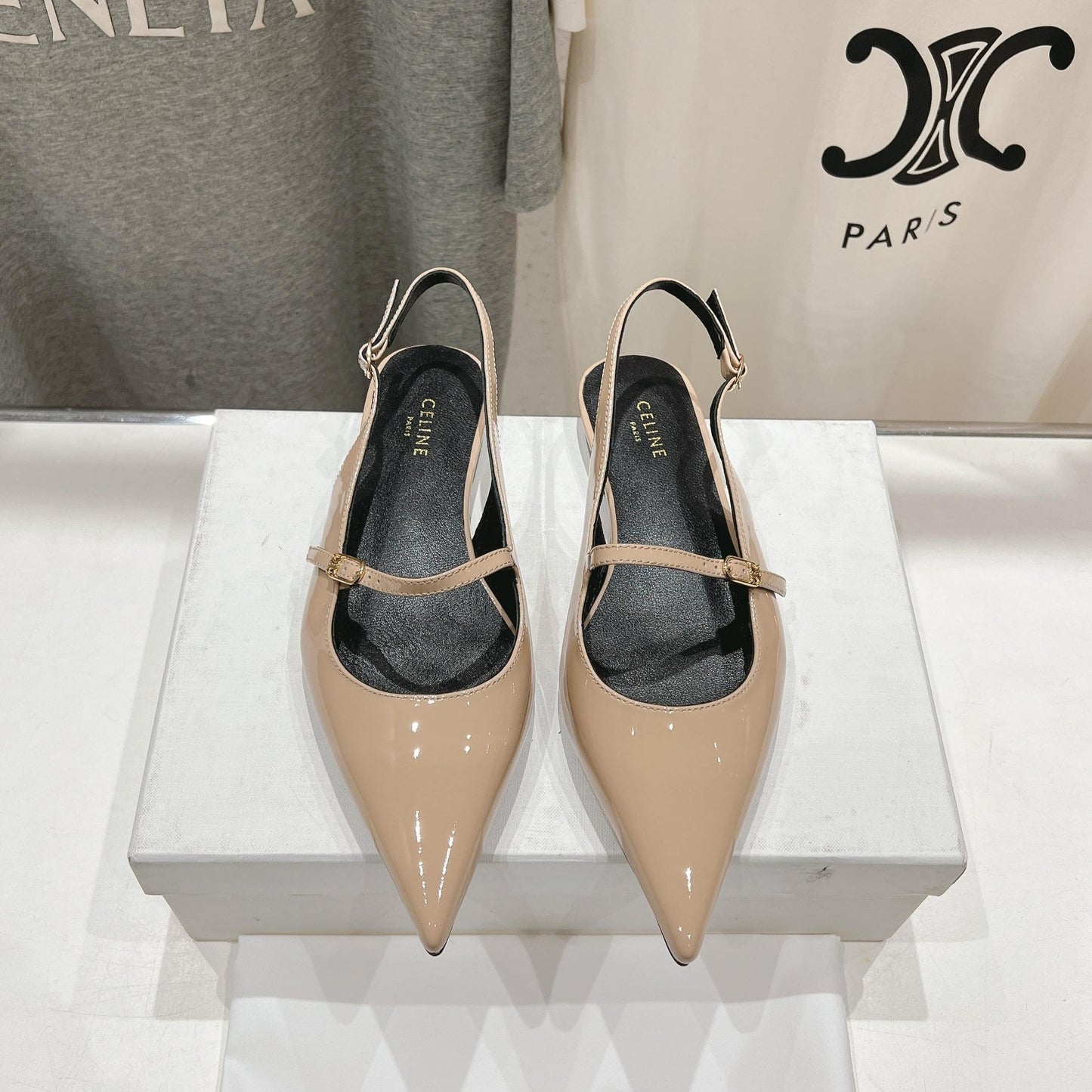 JUDY FLAT SLINGBACK IN TAN BEIGE PATENT CALFSKIN - 34