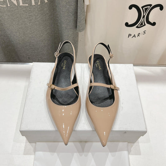 JUDY FLAT SLINGBACK IN TAN BEIGE PATENT CALFSKIN - 34