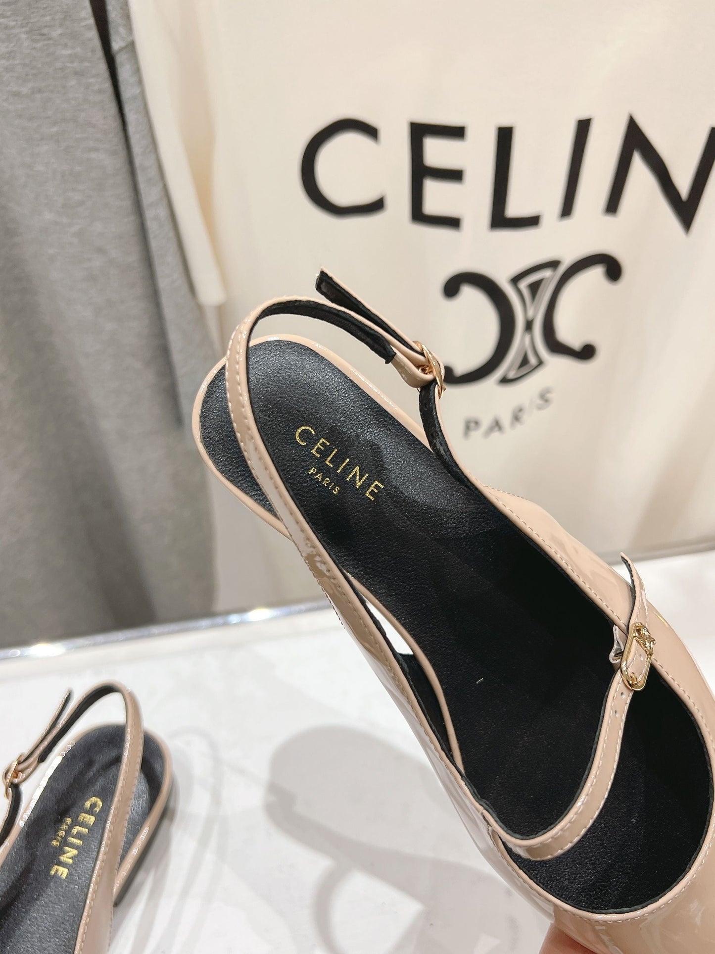 JUDY FLAT SLINGBACK IN TAN BEIGE PATENT CALFSKIN - 34