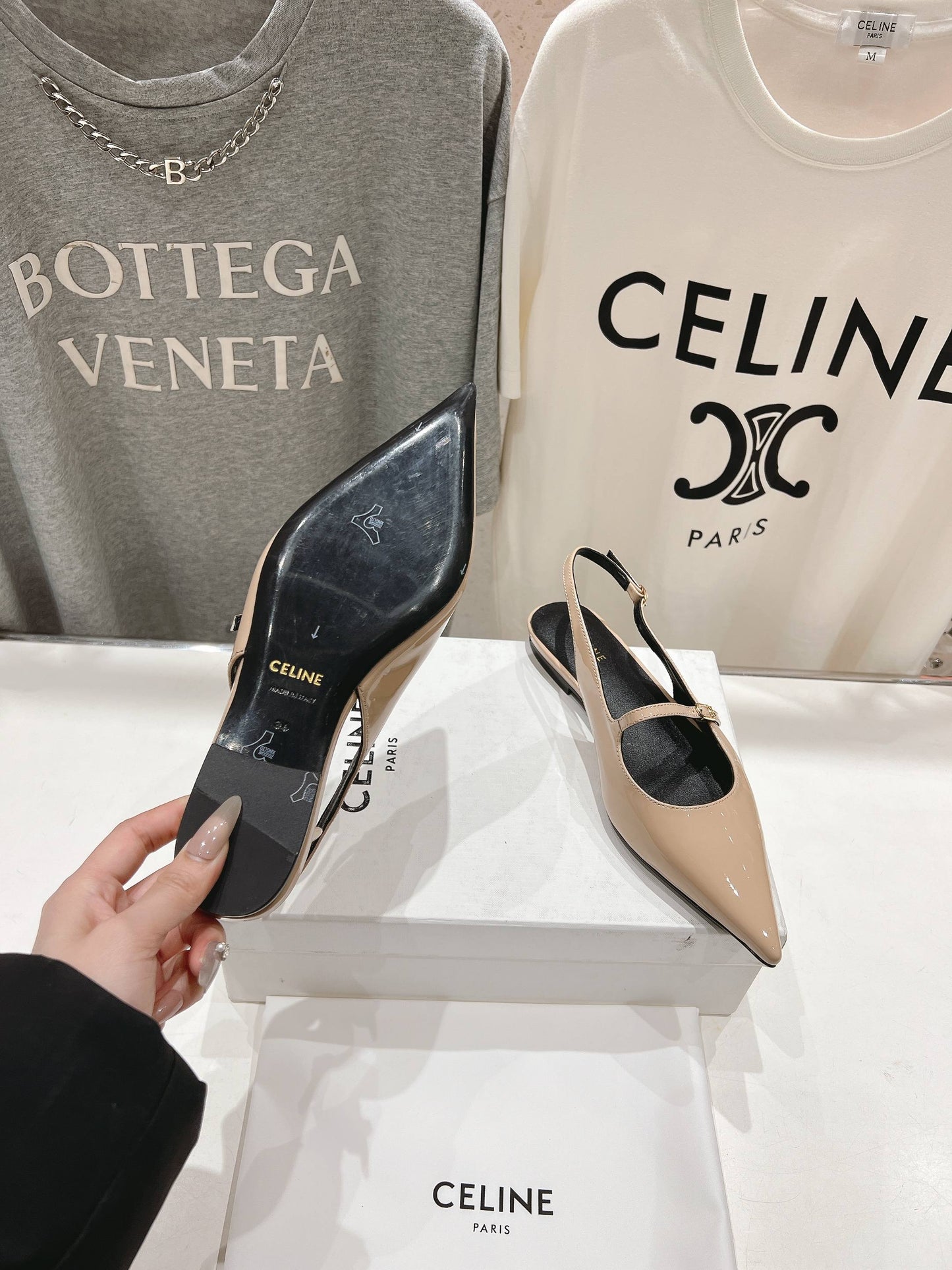 JUDY FLAT SLINGBACK IN TAN BEIGE PATENT CALFSKIN - 34
