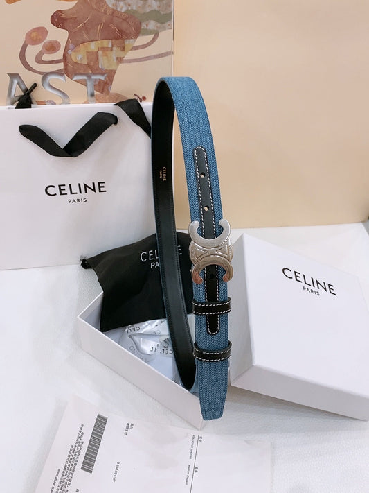 РЕМІНЬ CELINE 25S TRIOMPHE TAURILLON 25 ММ З ЧОРНОЇ ТЕЛЯЧОЇ ШКІРИ ТА ДЕНІМУ 558343 - 26 - 28