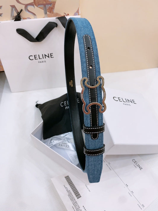 CELINE 25S РЕМІНЬ TRIOMPHE TAURILLON 25ММ З ЧОРНОЇ ТЕЛЯЧОЇ ШКІРИ ТА ДЕНІМУ 558342 - 26 - 28