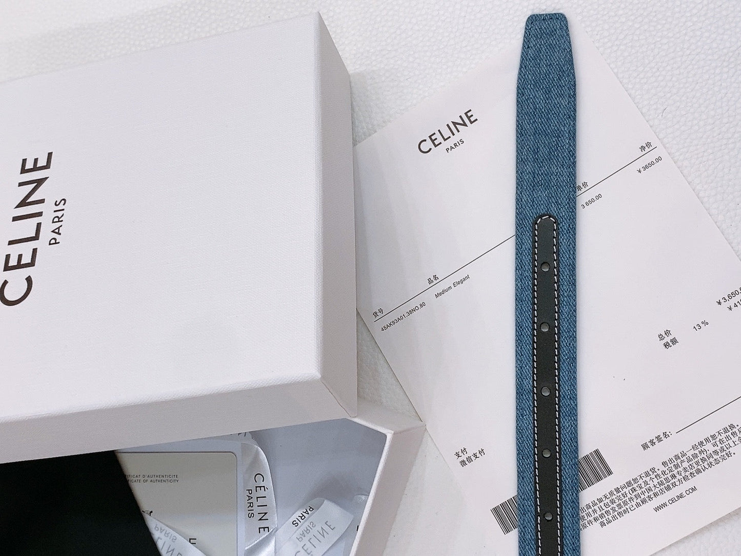 CELINE 25S BELT TRIOMPHE TAURILLON 25MM IN BLACK CALFSKIN AND DENIM 558345 - 26 - 28