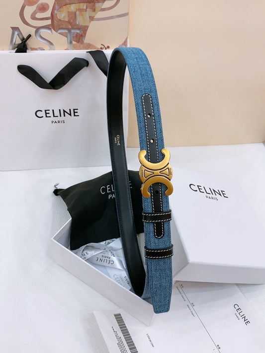 CELINE 25S РЕМІНЬ TRIOMPHE TAURILLON 25 ММ З ЧОРНОЇ ТЕЛЯЧОЇ ШКІРИ ТА ДЕНІМУ 558345 - 26 - 28