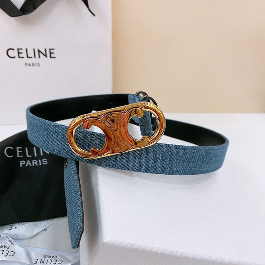 CELINE 25S BELT TRIOMPHE TAURILLON 25MM IN BLACK CALFSKIN AND DENIM 558347 - 26 - 28