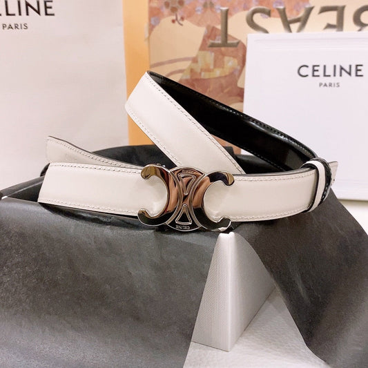 CELINE 25S BELT 25MM REVERSIBLE TRIOMPHE IN WHITE CALFSKIN 565536 - 26 - 28