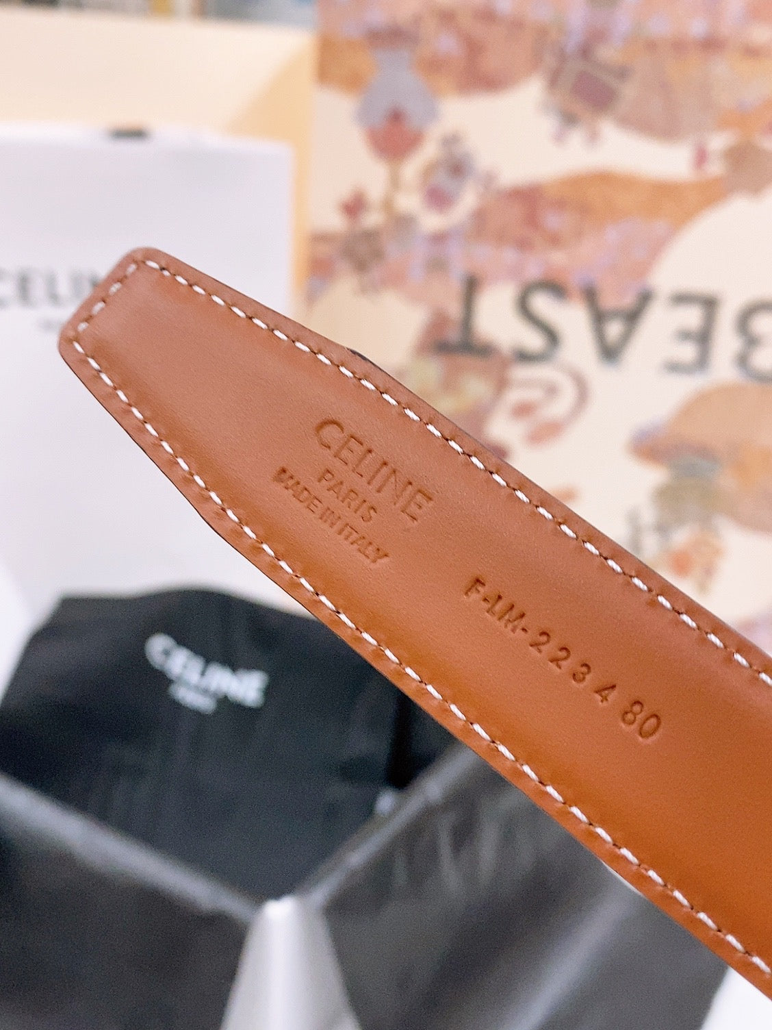 CELINE 25S BELT 25MM REVERSIBLE TRIOMPHE IN BLACK BROWN CALFSKIN 565540 - 26 - 28