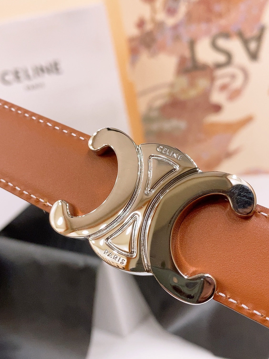 CELINE 25S BELT 25MM REVERSIBLE TRIOMPHE IN BLACK BROWN CALFSKIN 565539 - 26 - 28