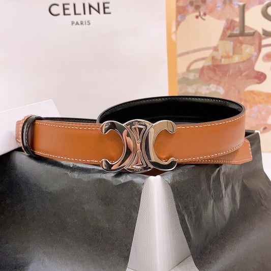 CELINE 25S BELT 25MM REVERSIBLE TRIOMPHE IN BLACK BROWN CALFSKIN 565539 - 26 - 28