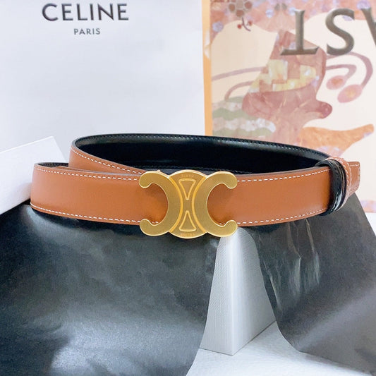 CELINE 25S BELT 25MM REVERSIBLE TRIOMPHE IN BLACK BROWN CALFSKIN 565540 - 26 - 28