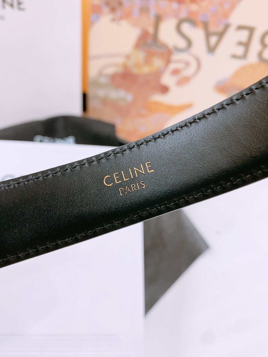 CELINE 25S BELT 25MM WITH ARC DE TRIOMPHE BUCKLE IN GOLD 571497 - 26 - 28