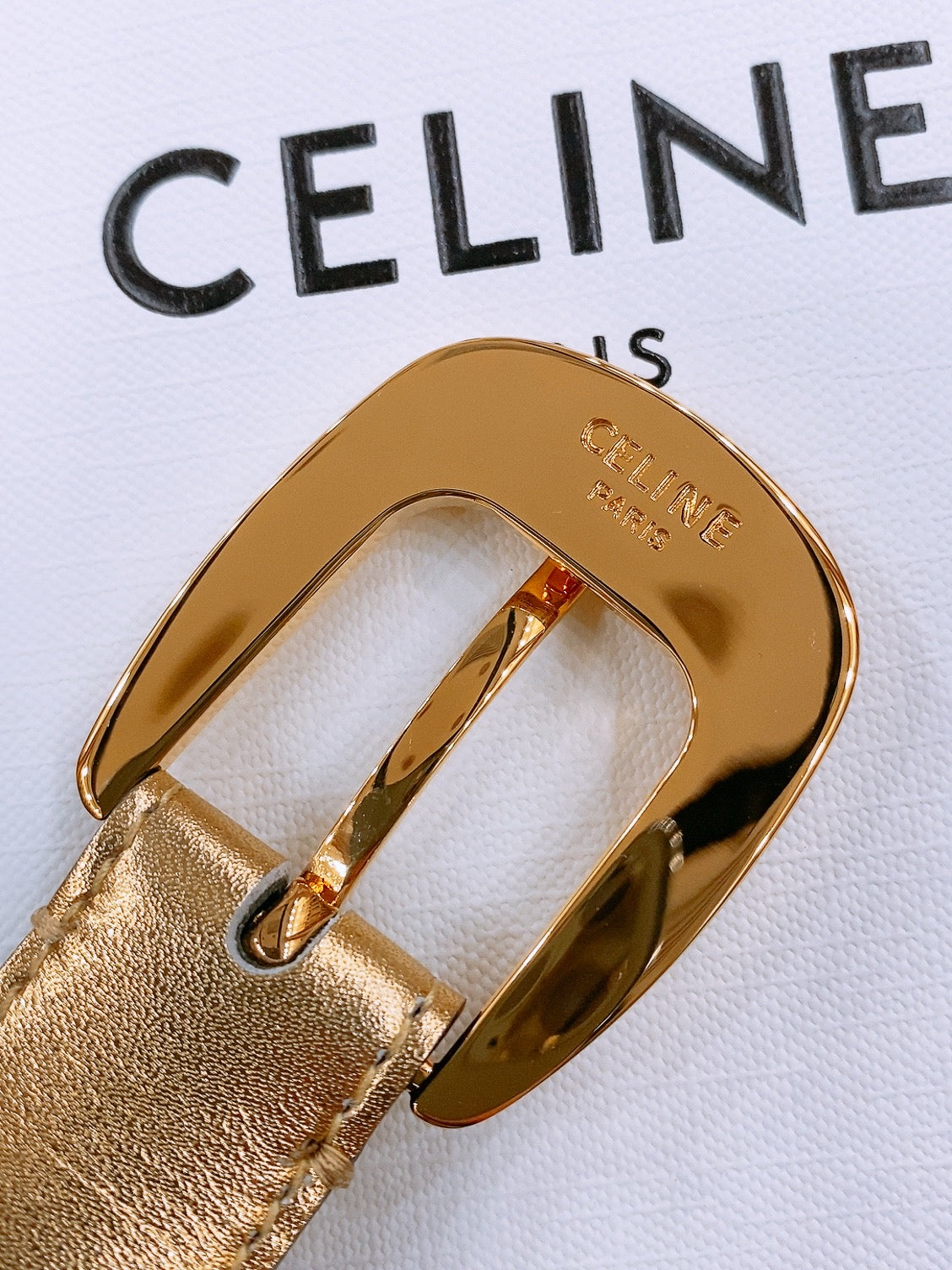 CELINE 25S BELT 25MM WITH ARC DE TRIOMPHE BUCKLE IN GOLD 571497 - 26 - 28