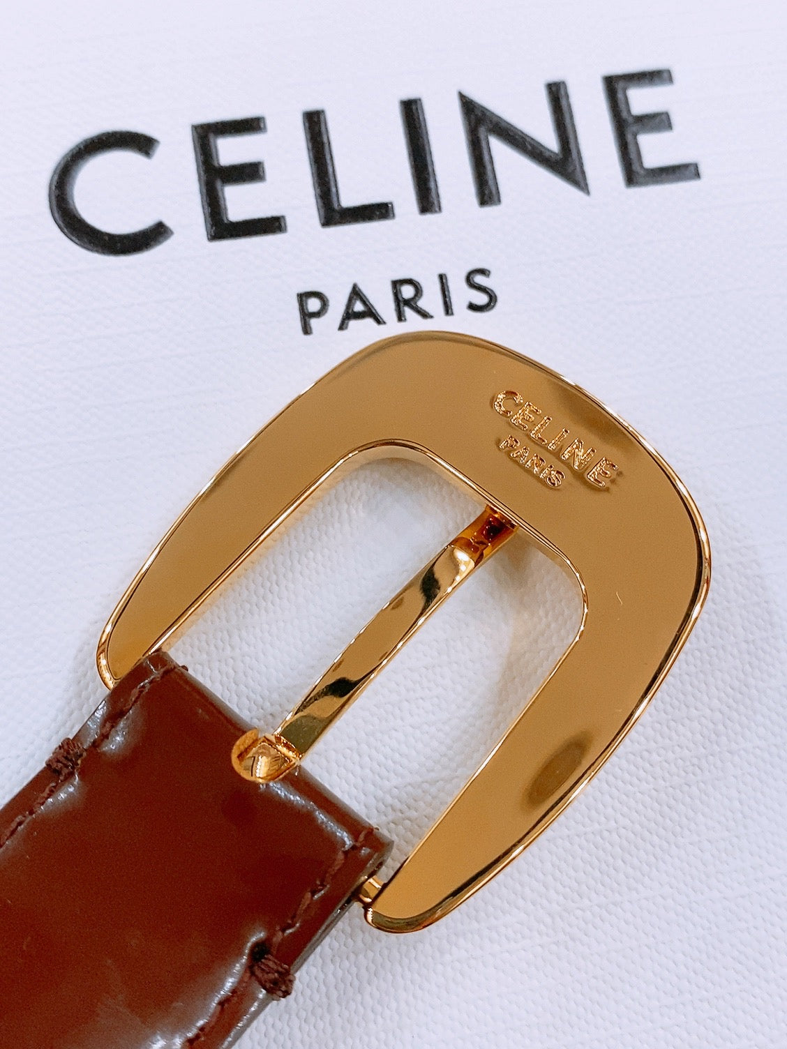CELINE 25S BELT 25MM WITH ARC DE TRIOMPHE BUCKLE IN BURNT UMBER 571500 - 26 - 28