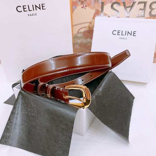 CELINE 25S BELT 25MM WITH ARC DE TRIOMPHE BUCKLE IN BURNT UMBER 571501 - 26 - 28