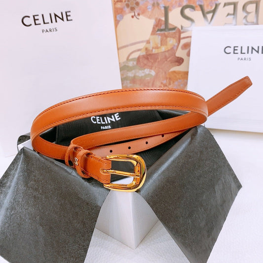 CELINE 25S BELT 18MM WITH ARC DE TRIOMPHE BUCKLE IN DARK CARAMEL 571504 - 26 - 28