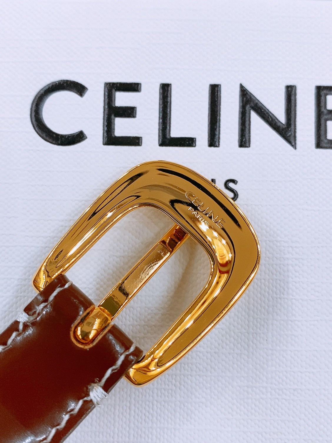 CELINE 25S BELT 18MM WITH ARC DE TRIOMPHE BUCKLE IN BURNT UMBER 571505 - 26 - 28