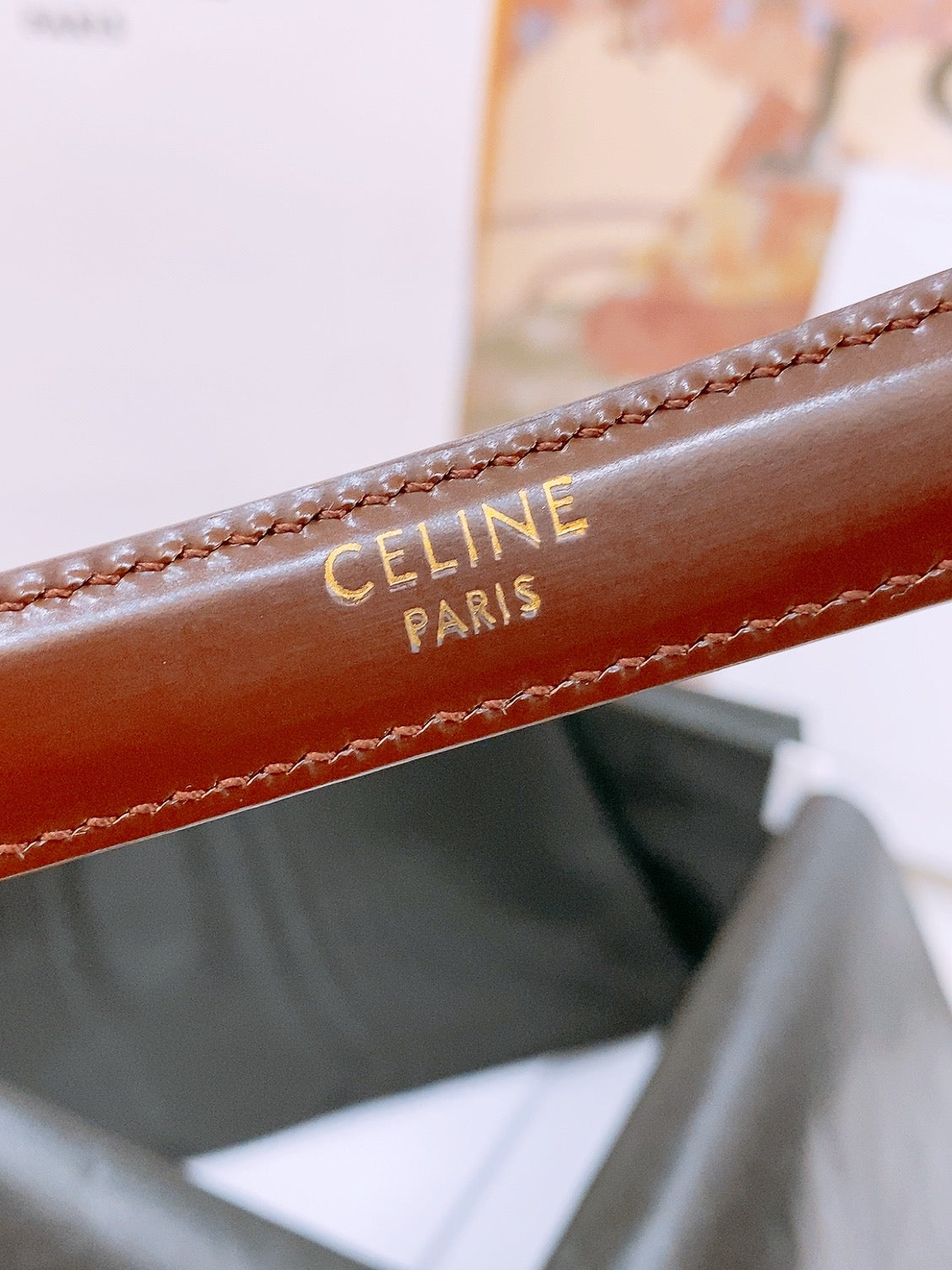 CELINE 25S BELT 18MM WITH ARC DE TRIOMPHE BUCKLE IN BURNT UMBER 571506 - 26 - 28