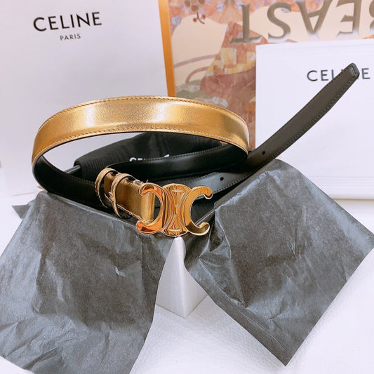 CELINE 25S TRIOMPHE BELT 25MM IN GOLD CALFSKIN GOLD HARDWARE 570966 - 26 - 28