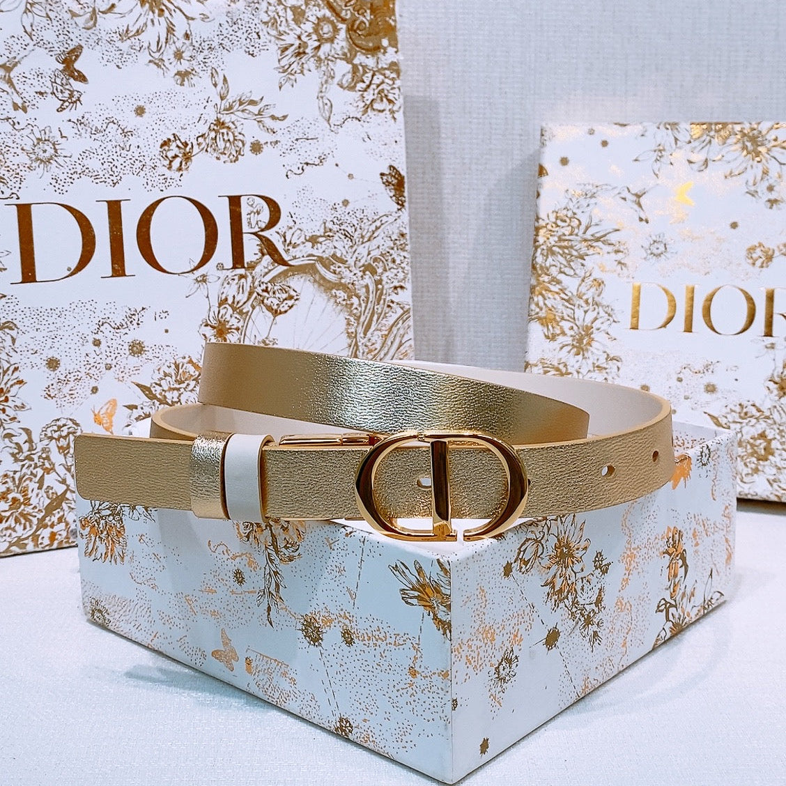 DIOR 25S BELT 20 MM IN METALLIC GOLD CALFSKIN 572893 - 30