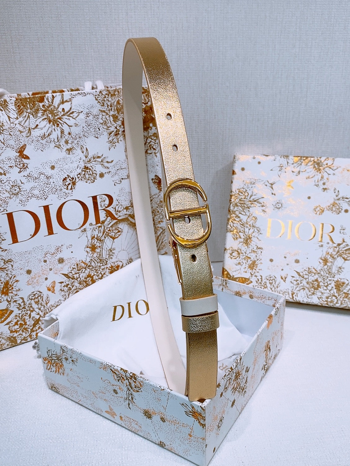 DIOR 25S BELT 20 MM IN METALLIC GOLD CALFSKIN 572893 - 30
