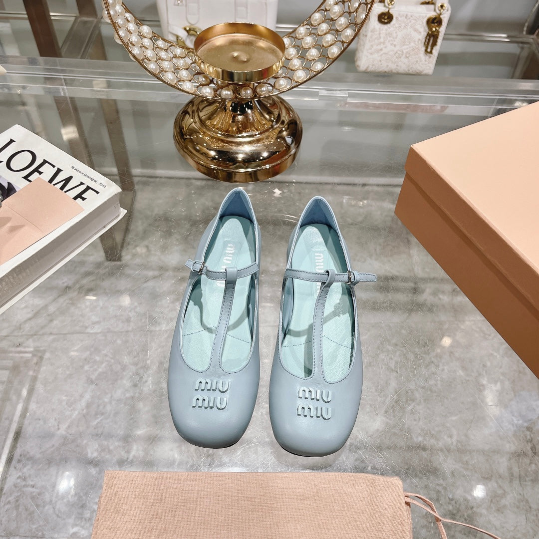 MARY JANE SANDAL PASTEL BLUE WITH T - STRAP SHEEPSKIN - 35