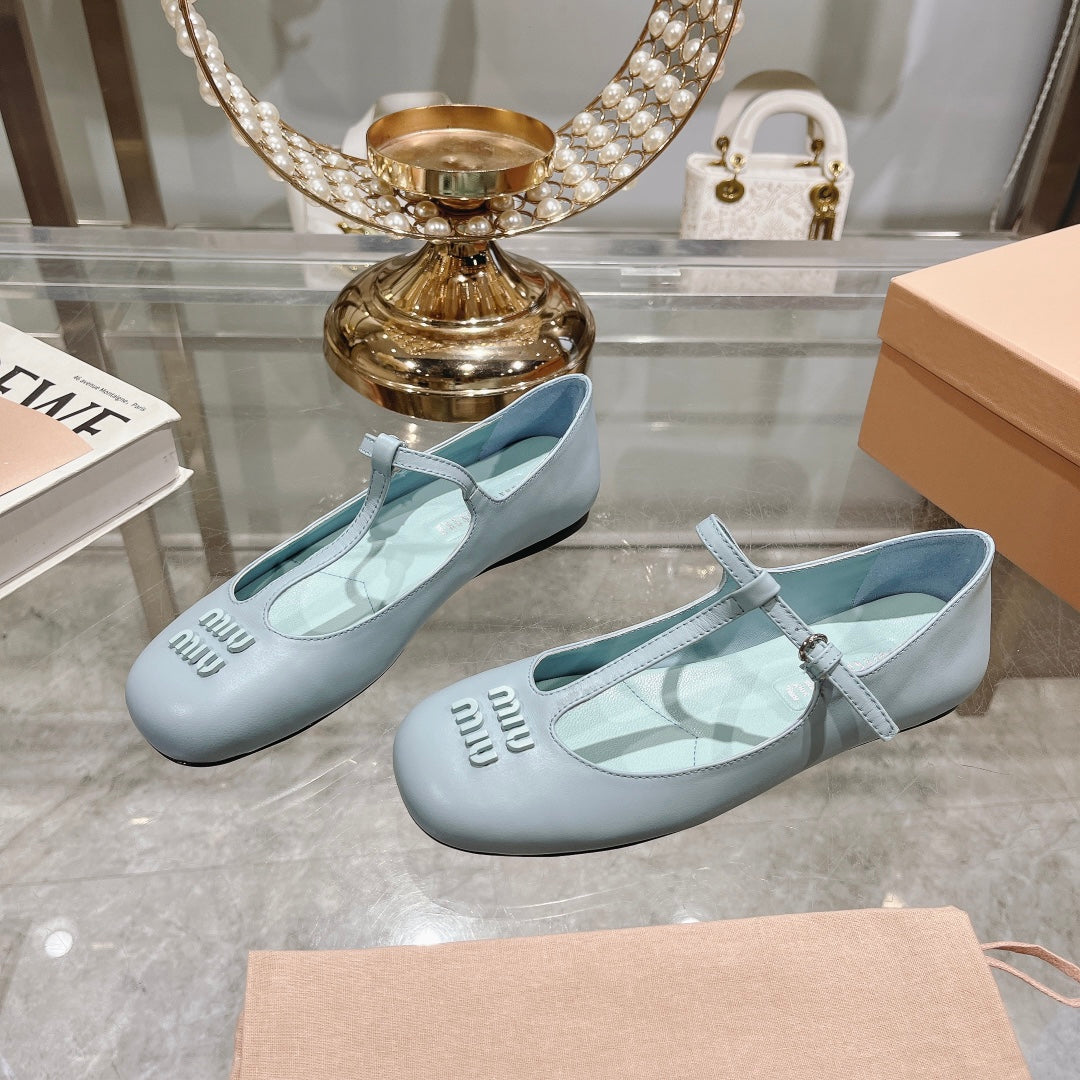 MARY JANE SANDAL PASTEL BLUE WITH T - STRAP SHEEPSKIN - 35