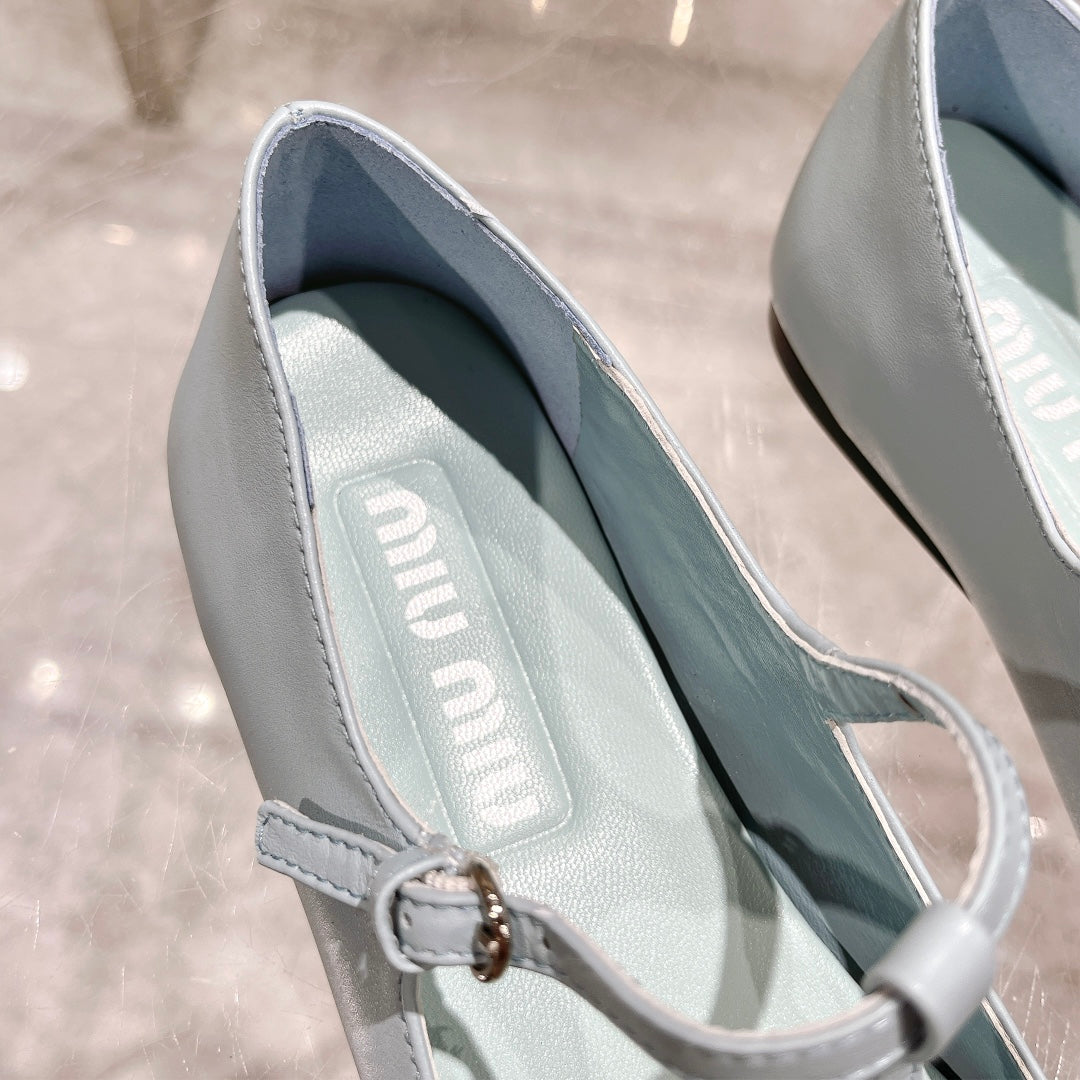 MARY JANE SANDAL PASTEL BLUE WITH T - STRAP SHEEPSKIN - 35