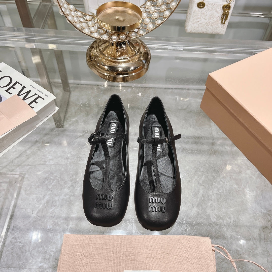 MARY JANE SANDAL BLACK WITH T - STRAP SHEEPSKIN - 35