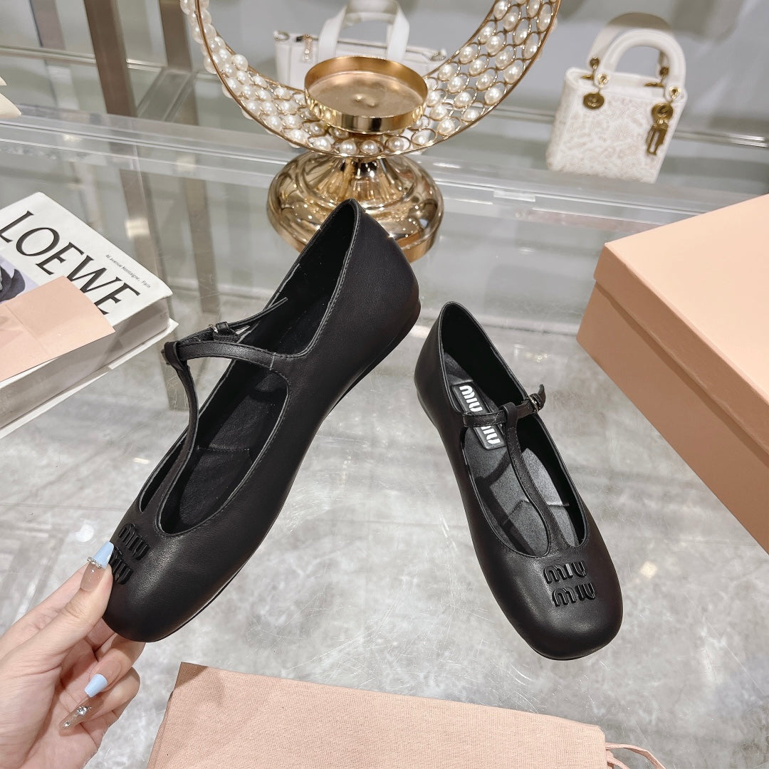 MARY JANE SANDAL BLACK WITH T - STRAP SHEEPSKIN - 35