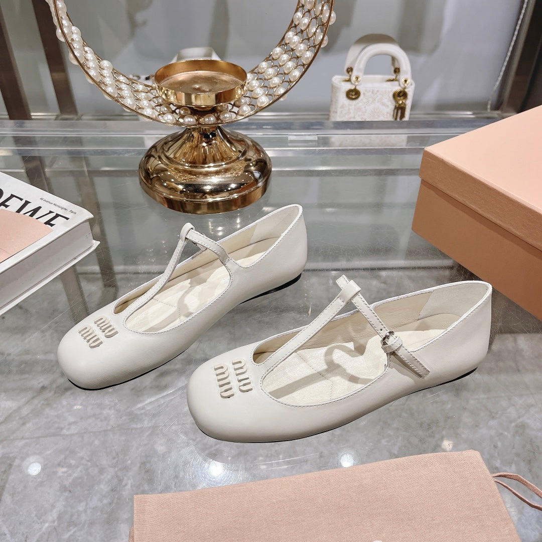 MARY JANE SANDAL WHITE  WITH T - STRAP SHEEPSKIN - 35