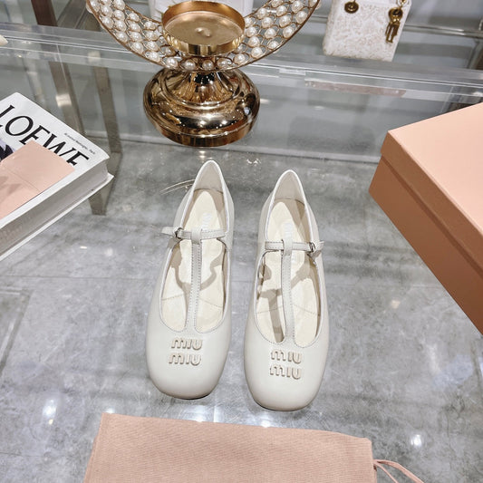 MARY JANE SANDAL WHITE  WITH T - STRAP SHEEPSKIN - 35