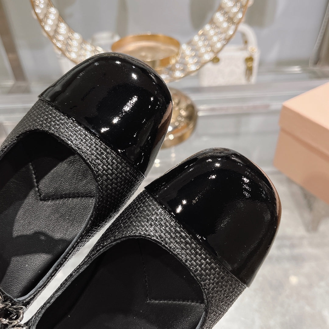 MARY JANE SANDAL CAP TOE BLACK SHEEPSKIN - 35