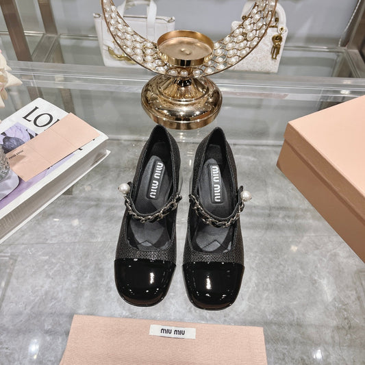 MARY JANE SANDAL CAP TOE BLACK SHEEPSKIN - HIGH HEEL - 35