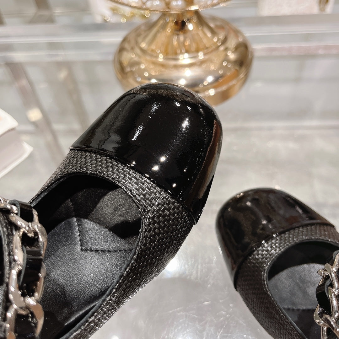 MARY JANE SANDAL CAP TOE BLACK SHEEPSKIN - HIGH HEEL - 35