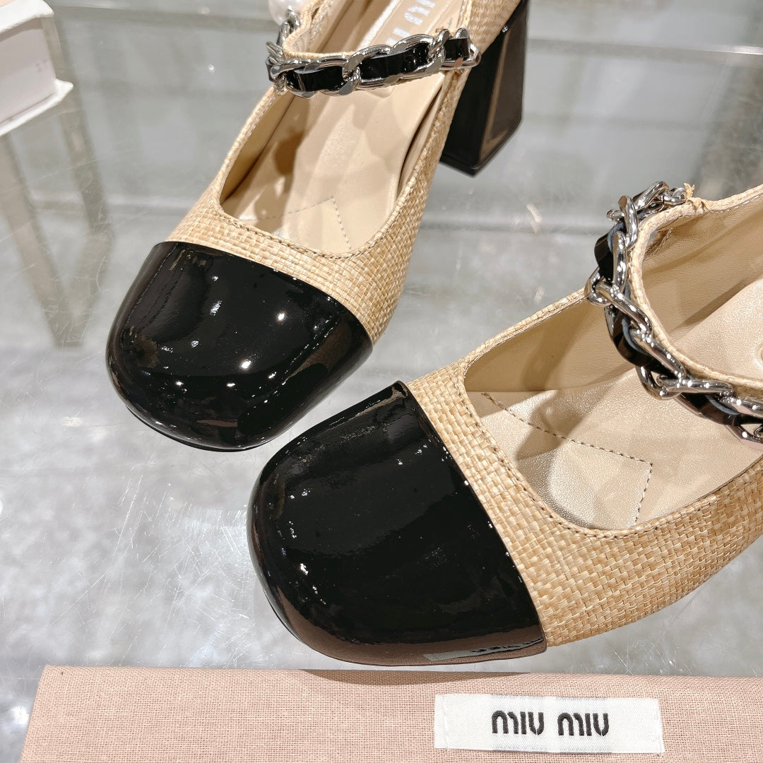 MARY JANE SANDAL CAP TOE DARK CREAM SHEEPSKIN - HIGH HEEL - 35