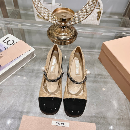 MARY JANE SANDAL CAP TOE DARK CREAM SHEEPSKIN - HIGH HEEL - 35