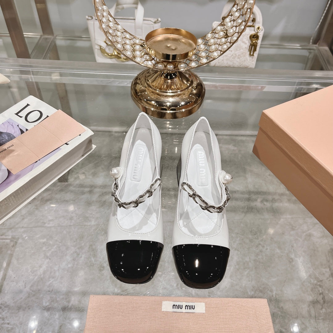MARY JANE SANDAL CAP TOE WHITE SHEEPSKIN - HIGH HEEL - 35