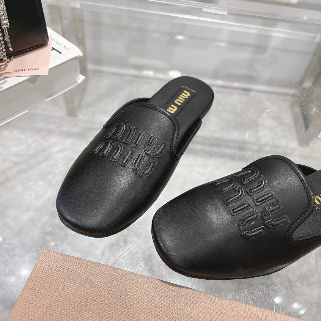 MULES SLIPPERS BLACK COWHIDE - 35