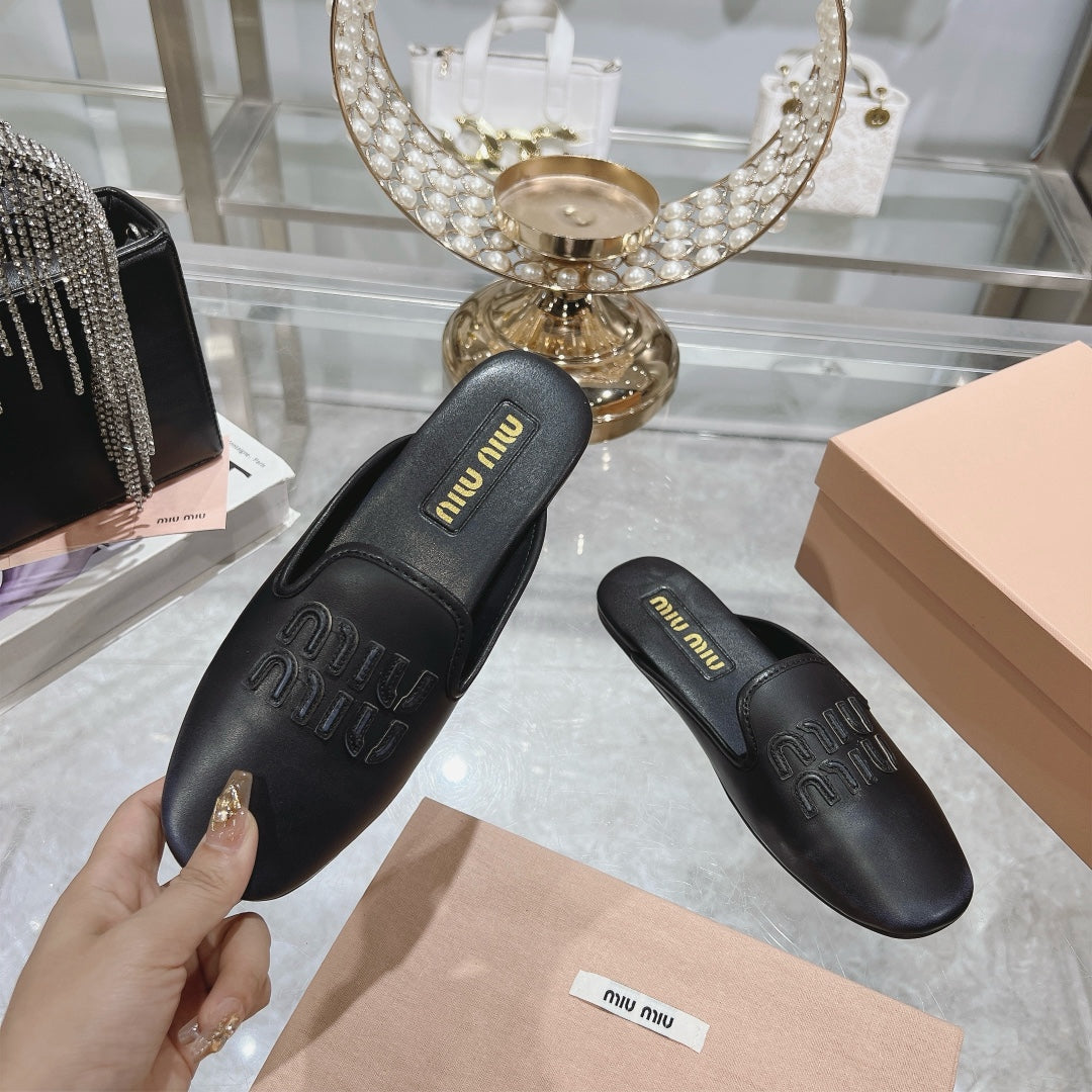 MULES SLIPPERS BLACK COWHIDE - 35