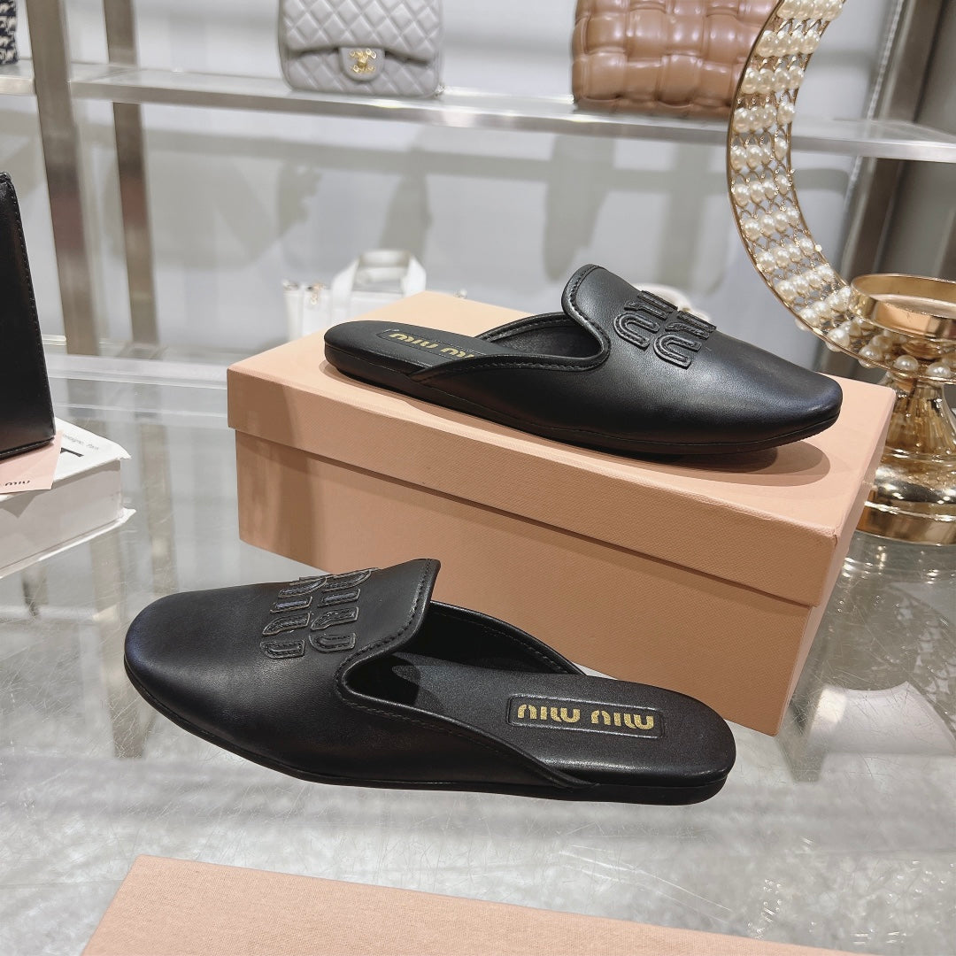 MULES SLIPPERS BLACK COWHIDE - 35
