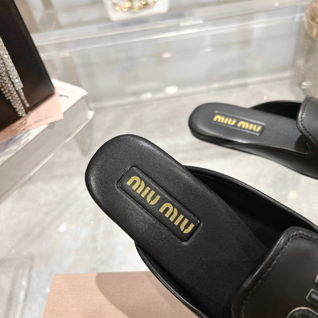 MULES SLIPPERS BLACK COWHIDE - 35