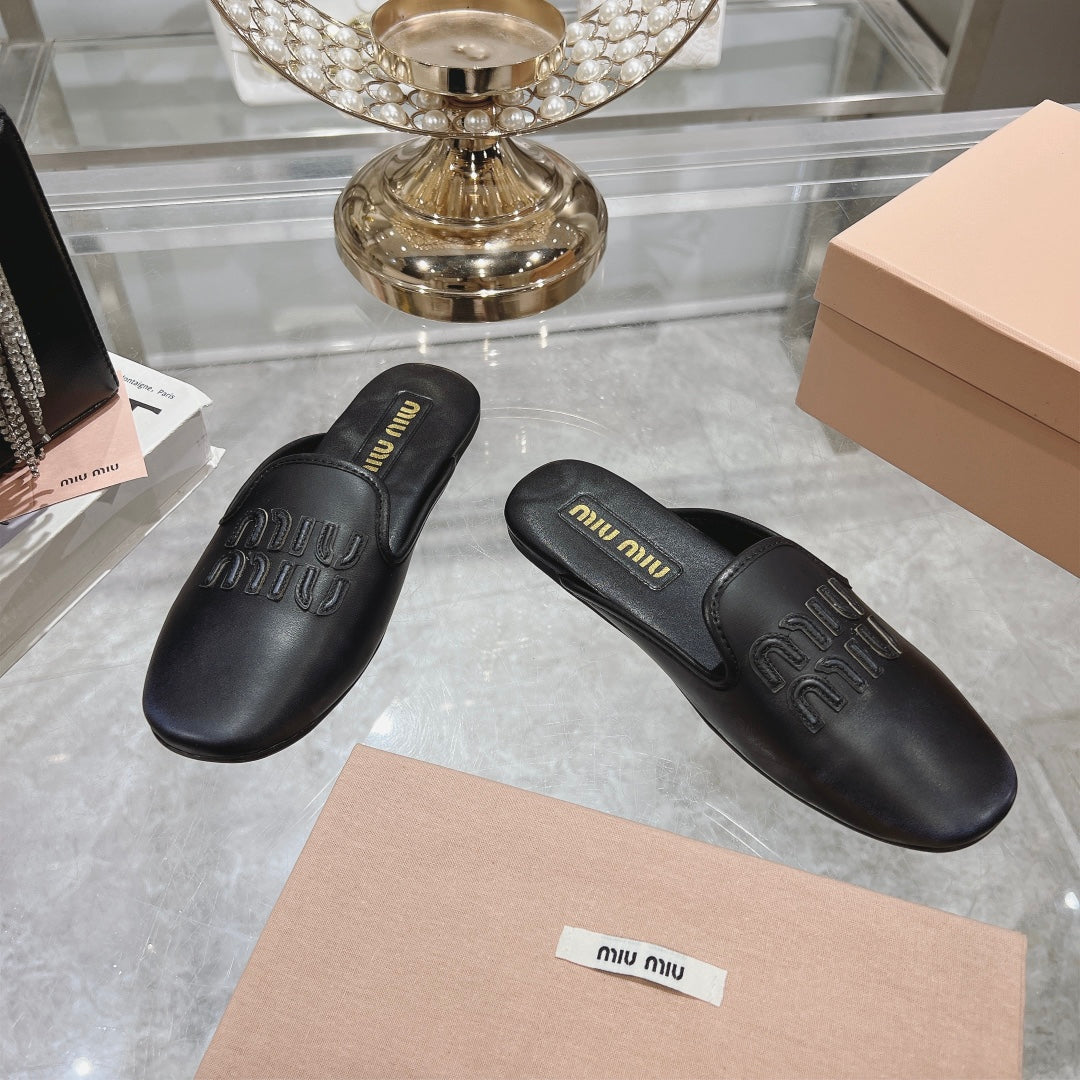 MULES SLIPPERS BLACK COWHIDE - 35