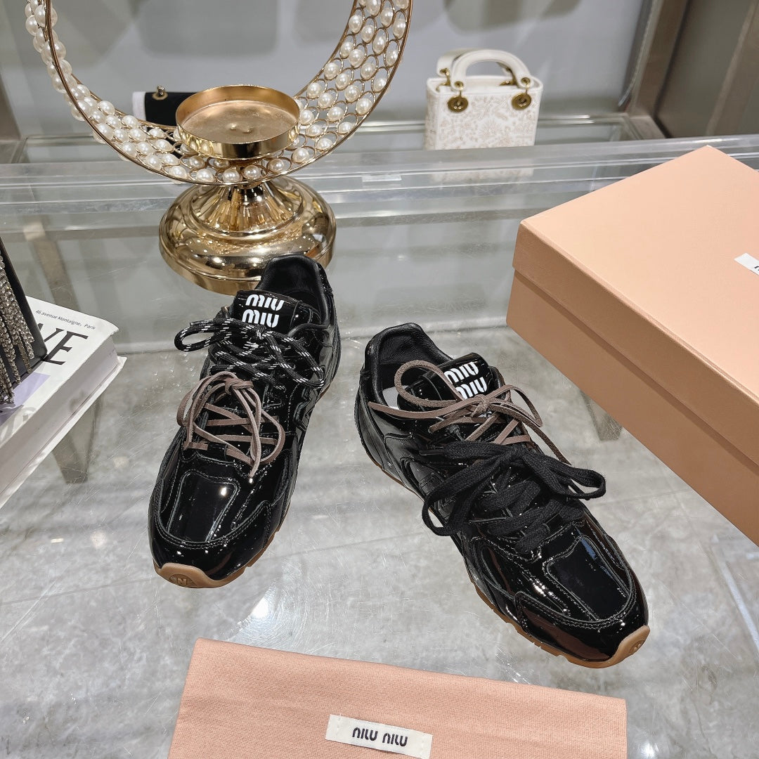 Glossy Black Sneakers NB Cowhide - 34