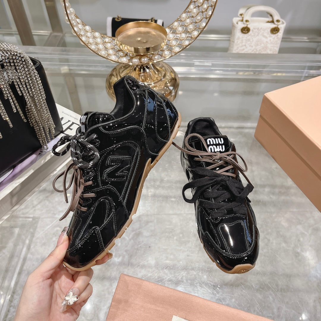 Glossy Black Sneakers NB Cowhide - 34