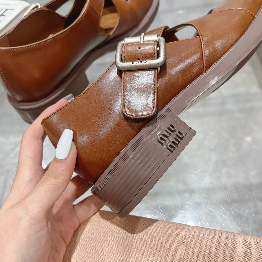 Sandal Chestnut Cowhide With Cross-strap - 35