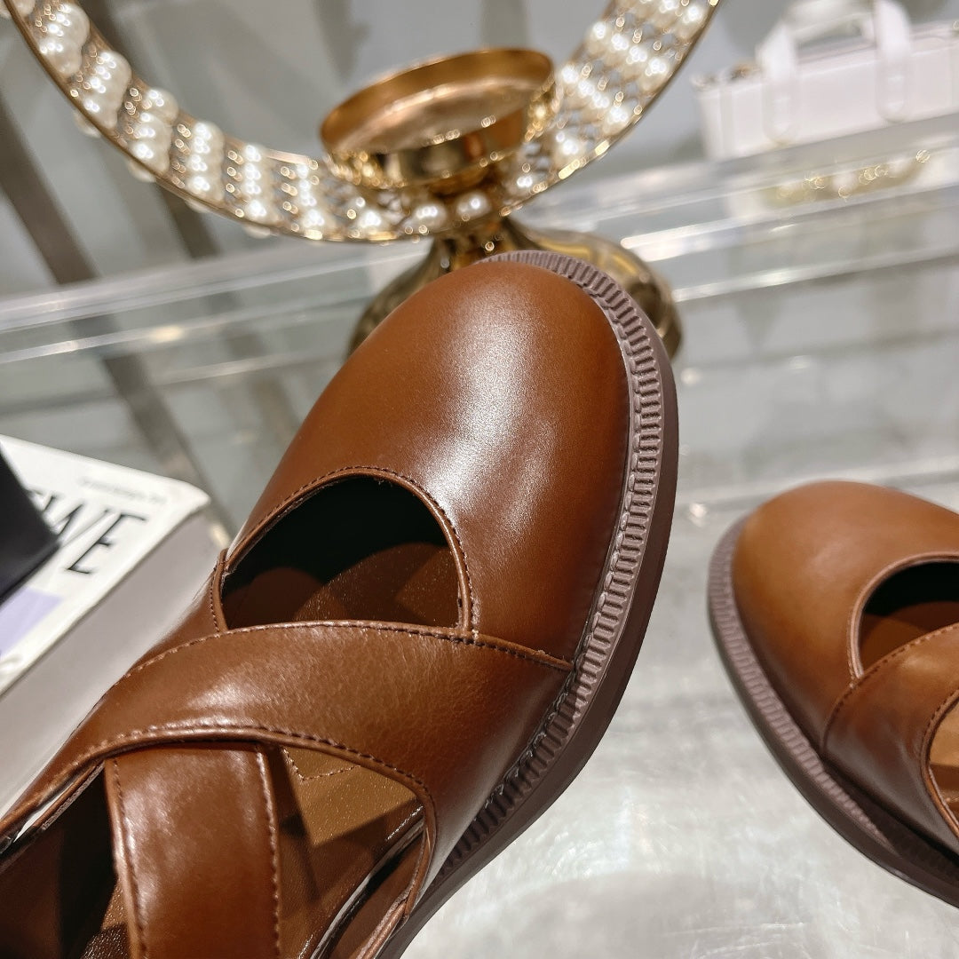Sandal Chestnut Cowhide With Cross-strap - 35