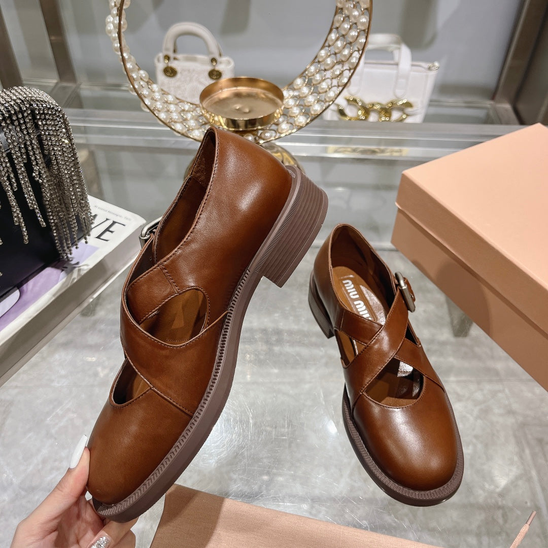 Sandal Chestnut Cowhide With Cross-strap - 35