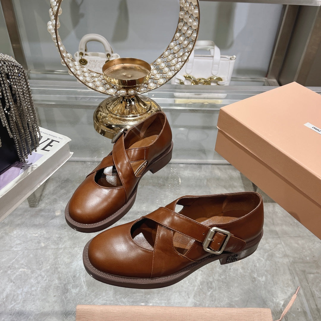 Sandal Chestnut Cowhide With Cross-strap - 35