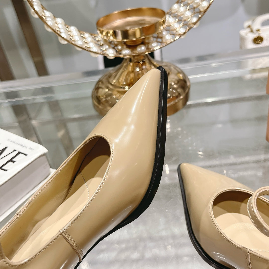 Slingback Shoes Beige Cream Color Beads - 35