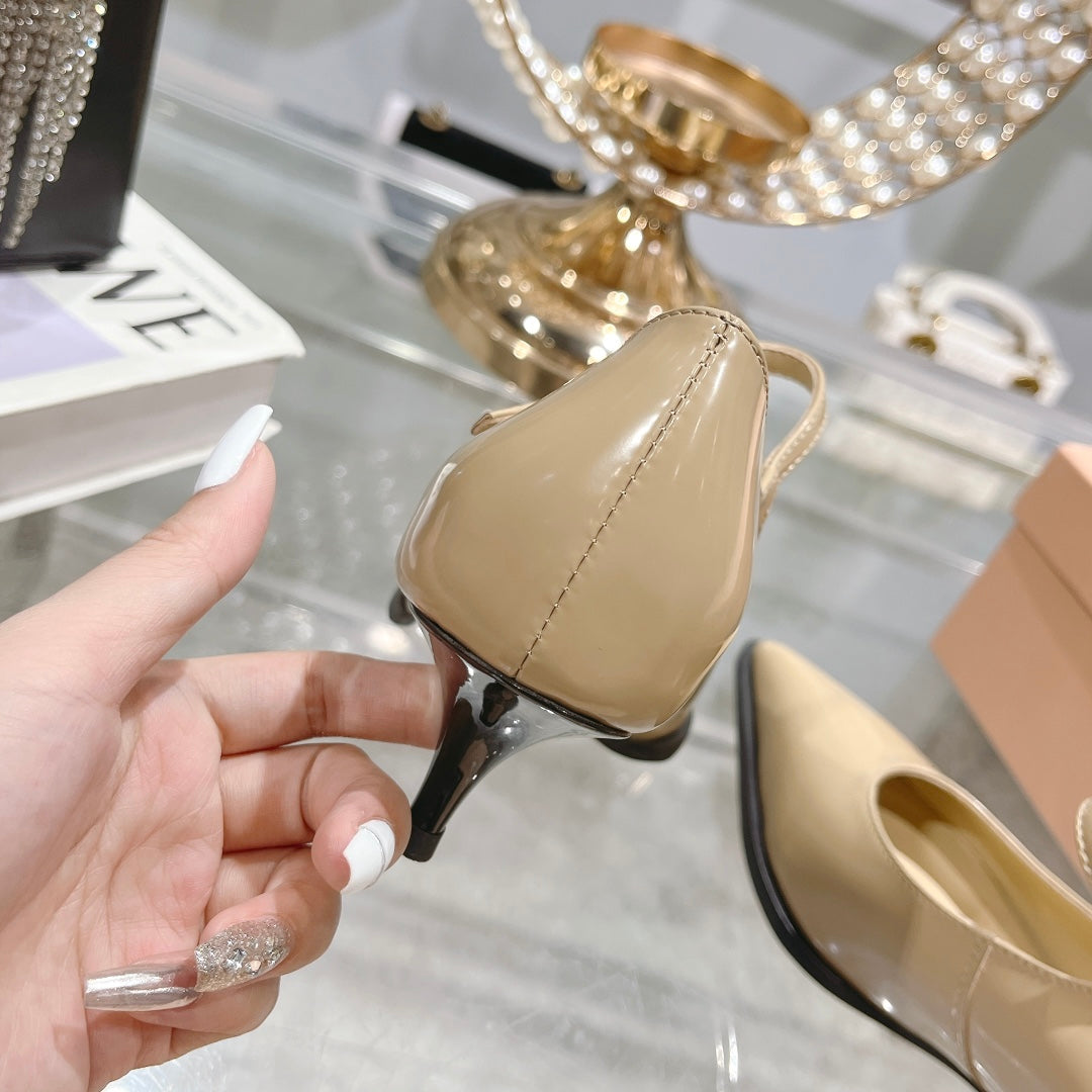 Slingback Shoes Beige Cream Color Beads - 35